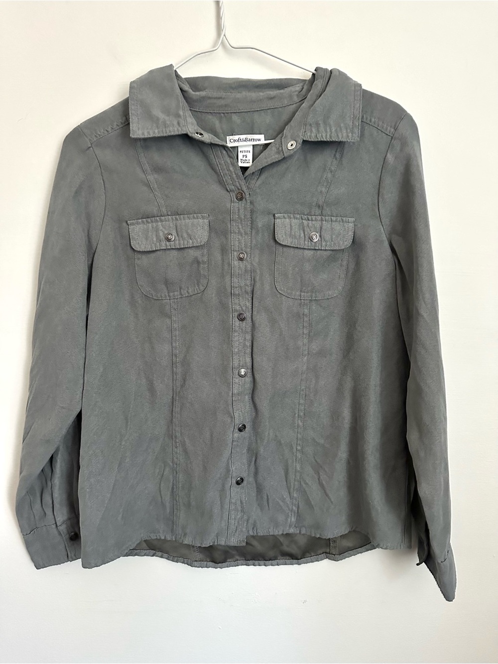 Gray Croft & Barrow Faux Suede Button Down Top